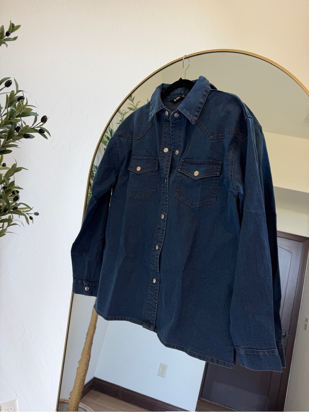long tall sally Navy Blue Denim Shirt Jacket with Iridescent Buttons